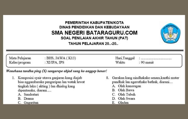 Soal PAT Bahasa Jawa Kelas 11 Semester 2 dan Kunci Jawaban