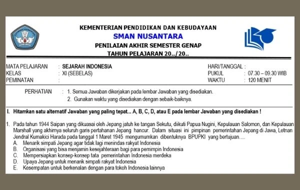 Soal PAT Sejarah Indonesia Kelas 11 Semester 2